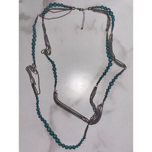 Necklace Vintage American Multi-Strand Silver Tone Chain & Beads